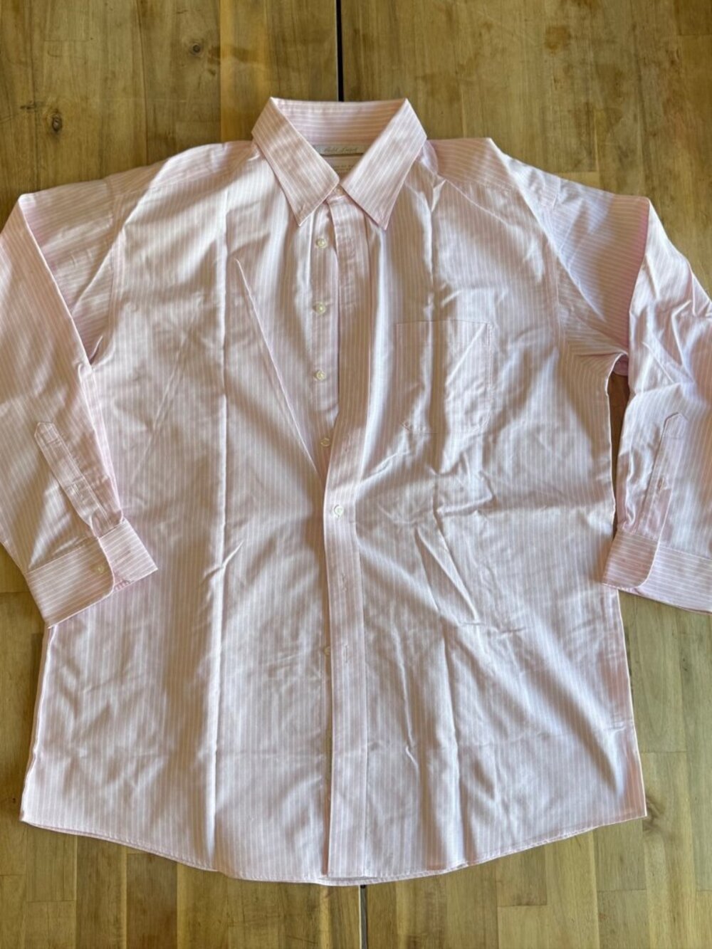 Roundtree & Yorke Gold Label Men's Dress Shirt 17 34 Pink Stripe Non-Iron Oxford